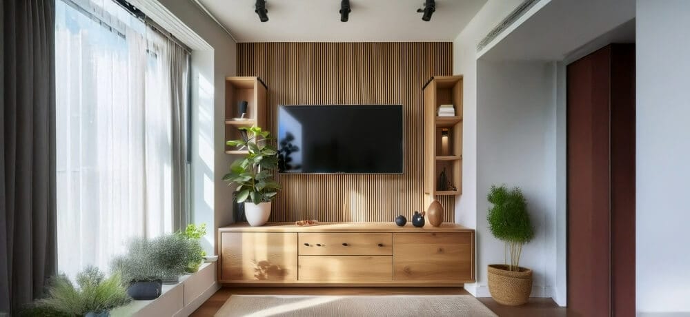 TV instalada em apartamento após medição das polegadas