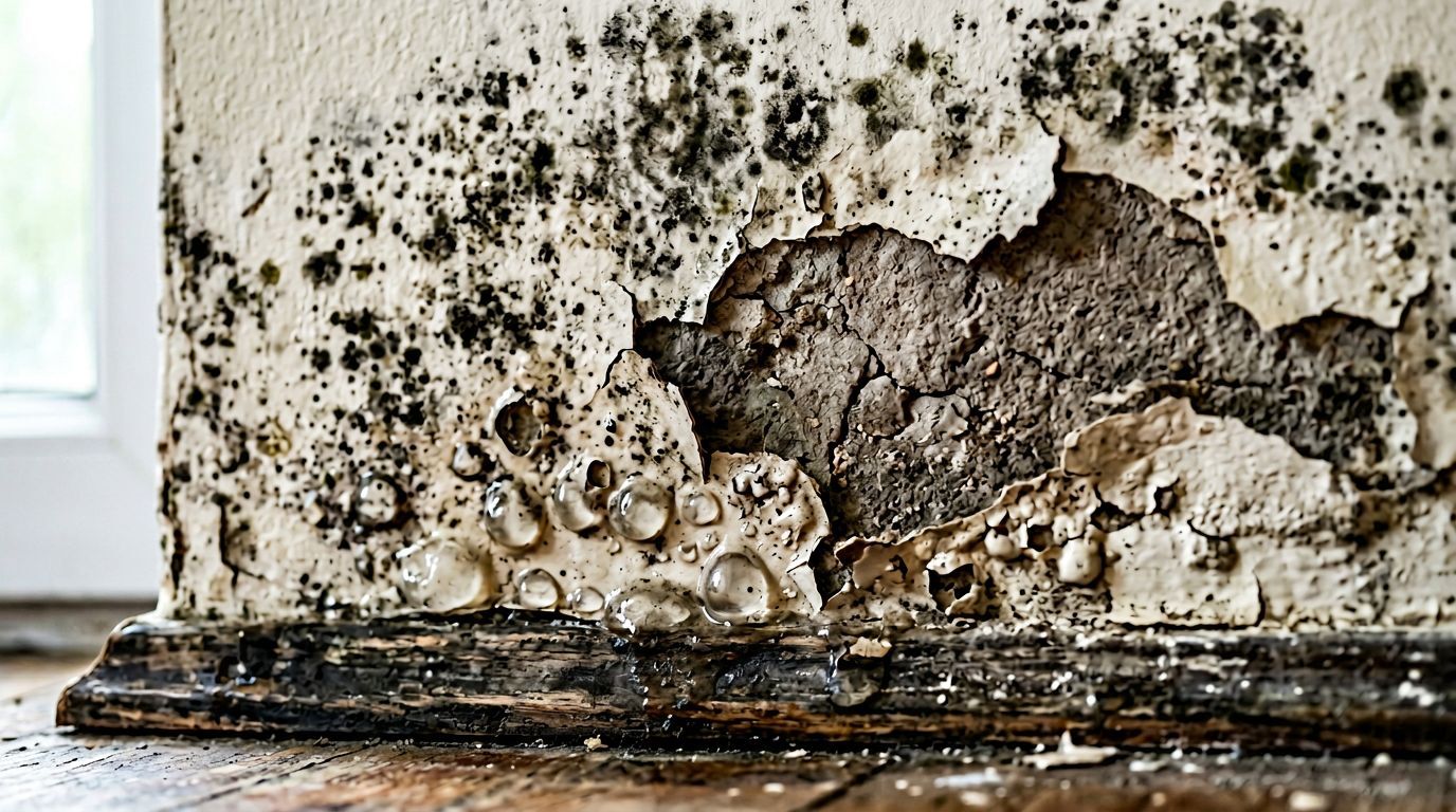 Parede residencial com mofo e descascando