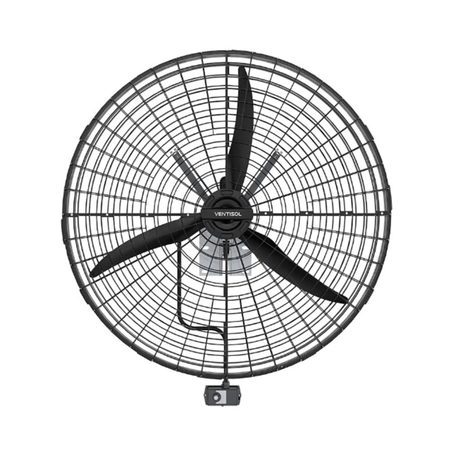 Ventilador de parede da marca Ventisol na cor preta com 3 pás